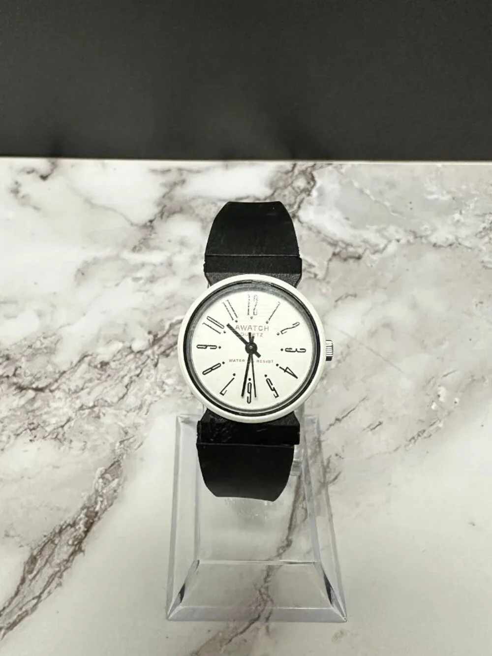3/$30 AWATCH Womens Watch White Dial 24MM  Black Resin Band New Battery 8.5